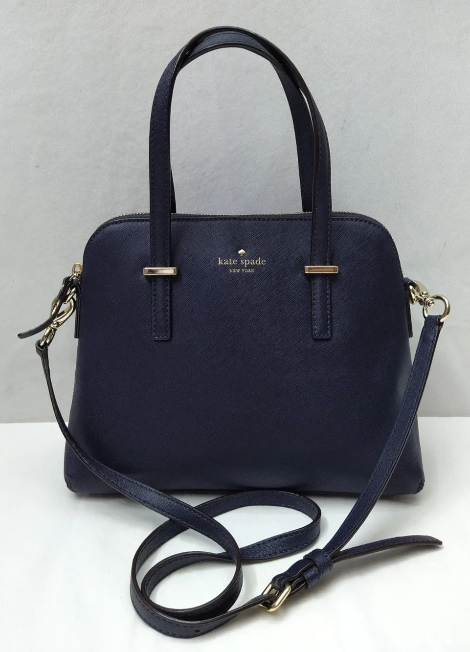 Kate Spade New York Midnight Blue Leather Double Handles Zipper Satchel Bag